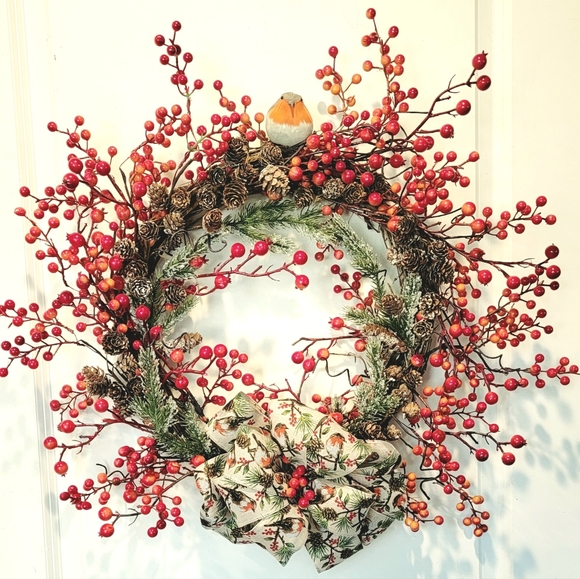 Hand Crafted Other - Spring Robin Wreath Birds Berries Door Wall Hanging